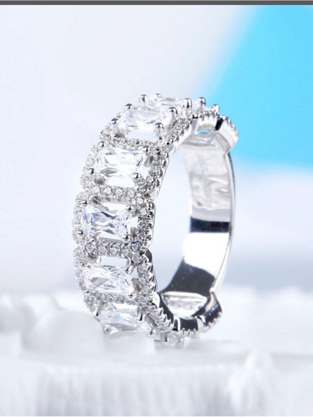 Jeulia Halo Radient Cut Sterling Silver Wedding Band